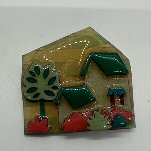 Charming Multicolor House Brooch